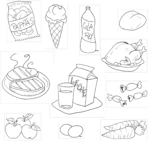 Dibujos para colorear de alimentos nutritivos y no nutritivos - Imagui