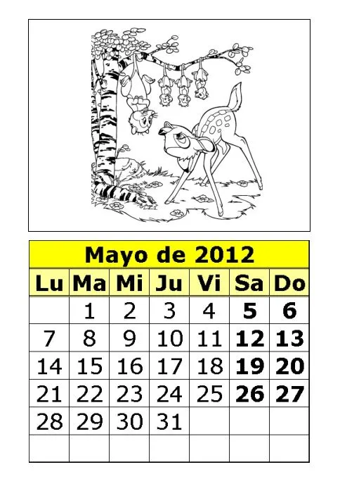 Calendario de Bambi para colorear de 2012 (2ª parte) : Calendarios ... Calendario de Bambi para colorear de 2012 (2ª parte) : Calendarios ...
