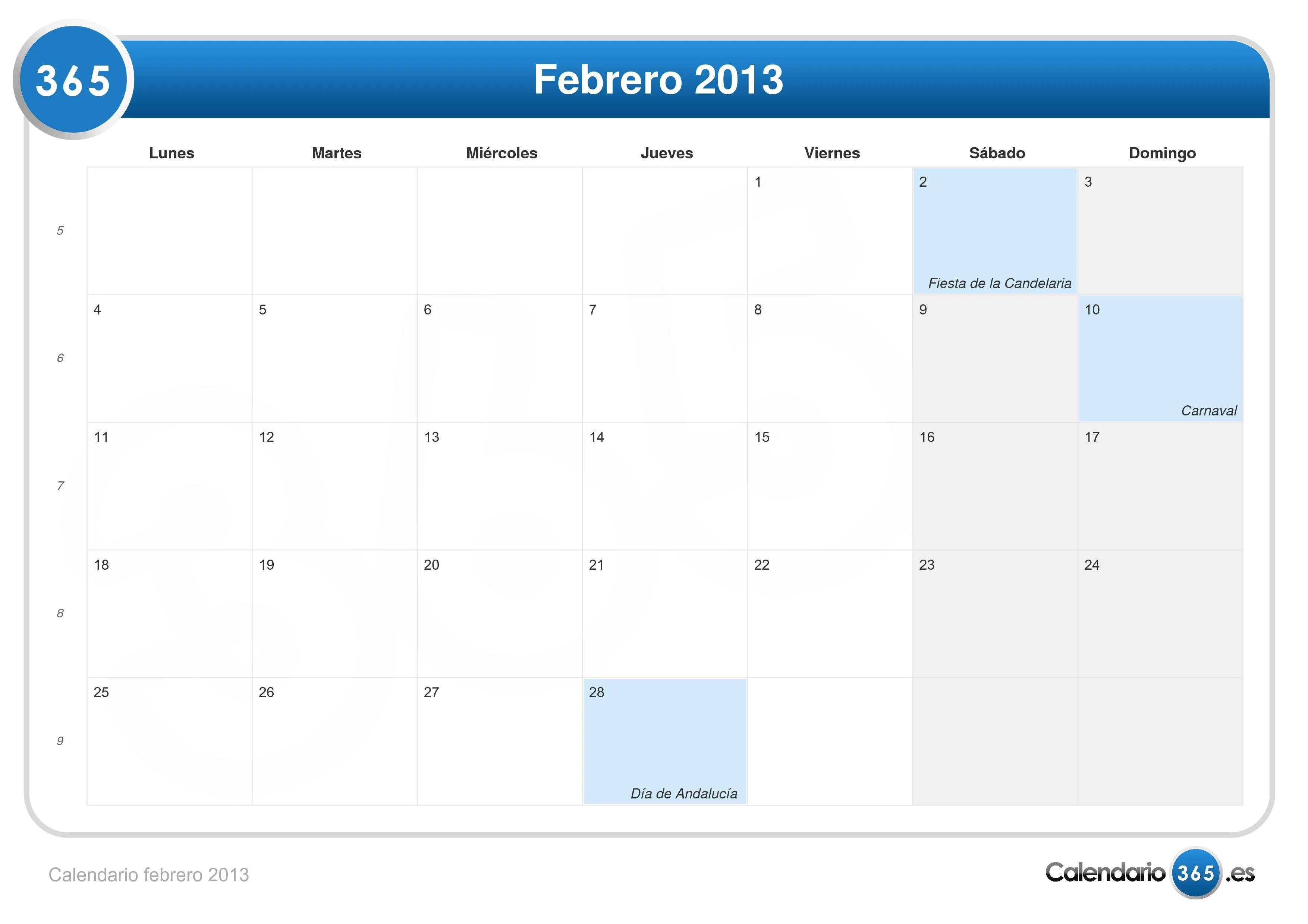 Calendario Febrero 2013 - Imagui
