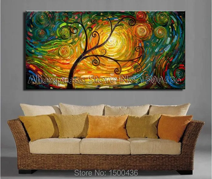 Alta calidad pintada a mano abstracta árbol de la vida pintura al ...