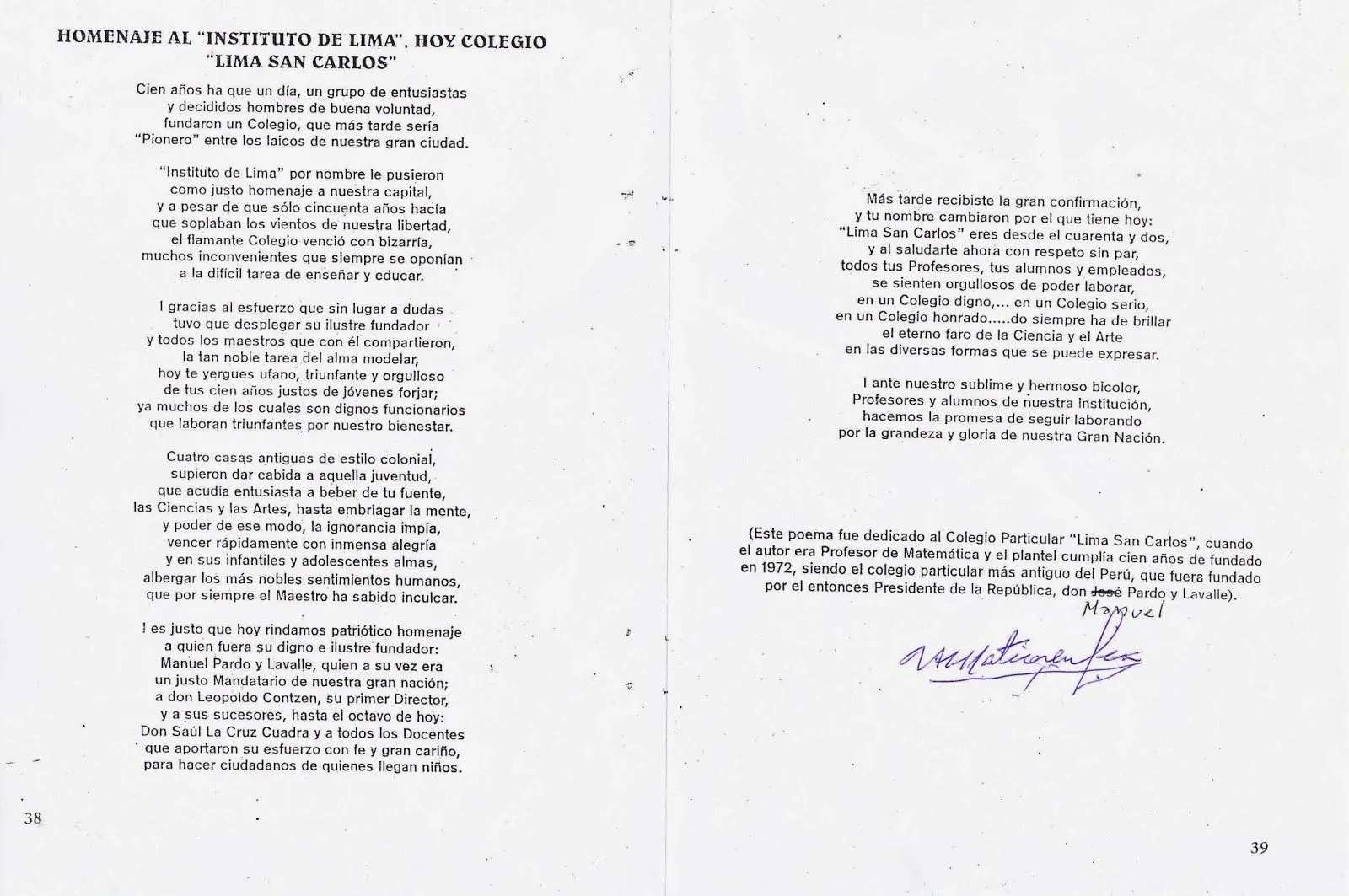 Ex Alumnos del Colegio Lima San Carlos: POEMA DEL PROFESOR VICTOR ... Ex Alumnos del Colegio Lima San Carlos: POEMA DEL PROFESOR VICTOR ...