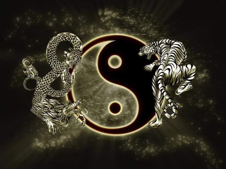 Amazing Yin Yang wallpaper with a dragon and a tiger, named 'The ...