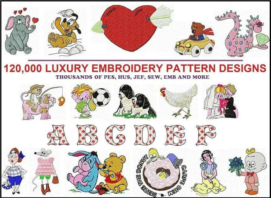 Amazon.com: 120.000 diseños de bordado a máquina de diseños PES diseños JEF  PES coser HUS EDR : Arte y Manualidades