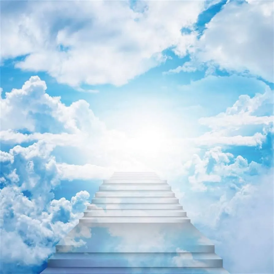 Amazon.com: AOFOTO Fondo de fotografía del paraíso de 5 x 5 pies, escalera  abstracta, nubes puras, cielo divino, cielo, tierra de ensueño, eternidad,  renacimiento, salvación, religión, actividad, pancarta, estudio  fotográfico, vinilo : Electrónica