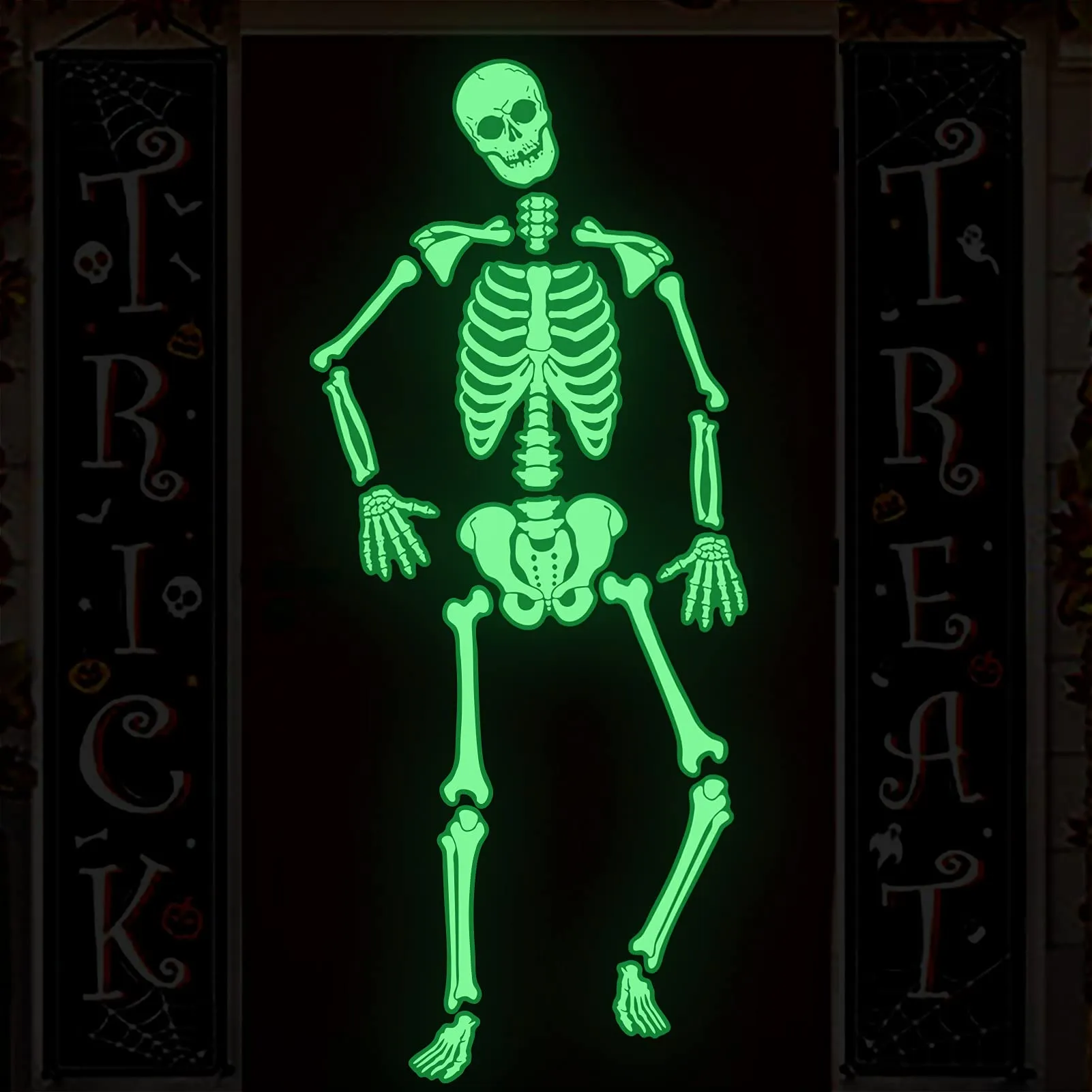 Amazon.com: Ci Pure Calcomanías de pared luminosas con marco de esqueleto  humano para fiesta temática de Halloween, calcomanías de pared que brillan  en la oscuridad, decoración brillante para esqueleto de bar :
