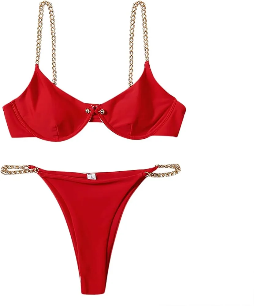 Amazon.com: Conjunto de bikini sexy para mujeres niñas cadenas triángulo  traje de baño Strappy Backless traje de baño de dos piezas traje de baño  ropa de playa, S, Rojo : Ropa, Zapatos