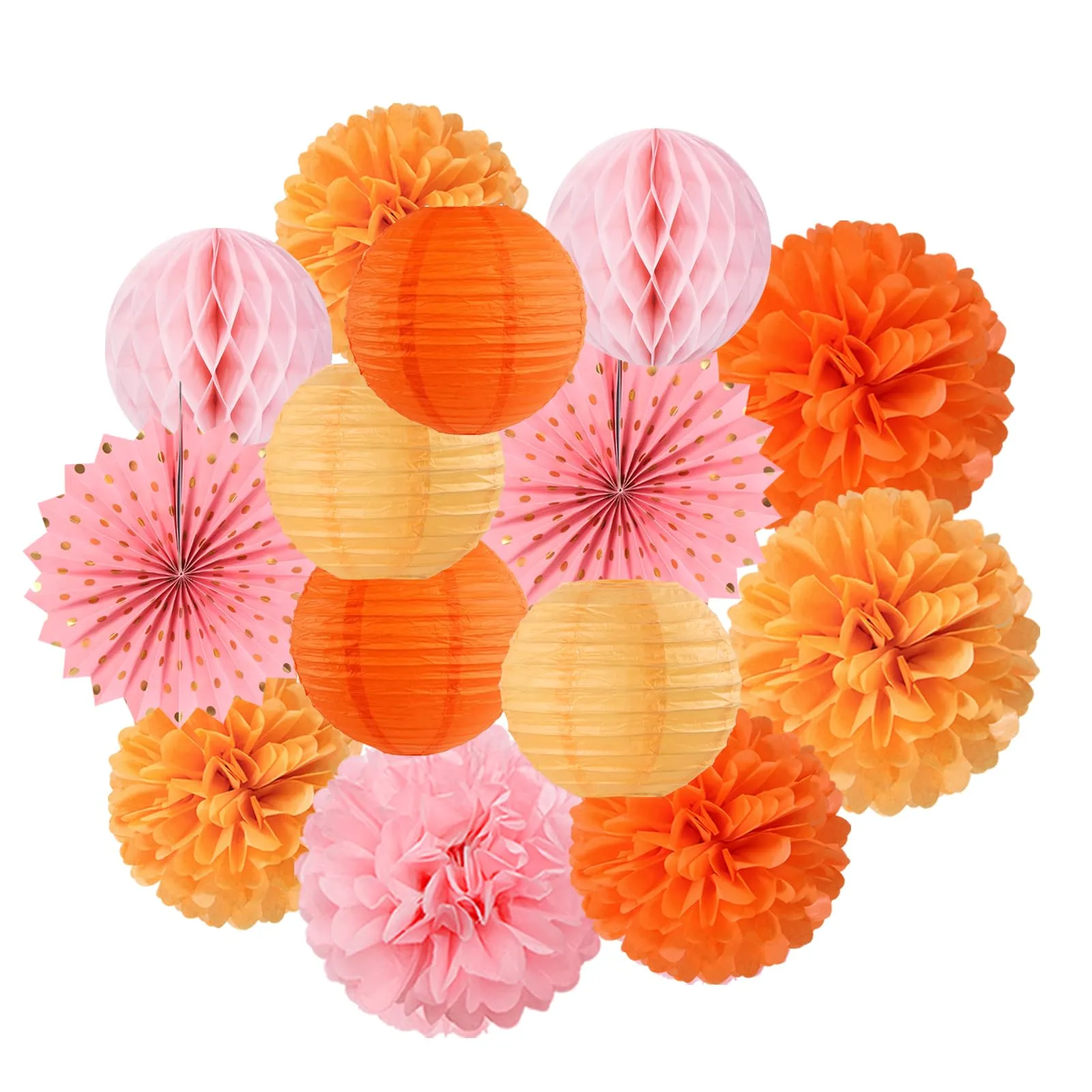 Amazon.com: Decoraciones de fiesta de compromiso de Acción de Gracias de  color rosa y naranja, 14 faroles de papel de cosecha de otoño, abanicos de  pompones de tejido, bolas de panal, decoración