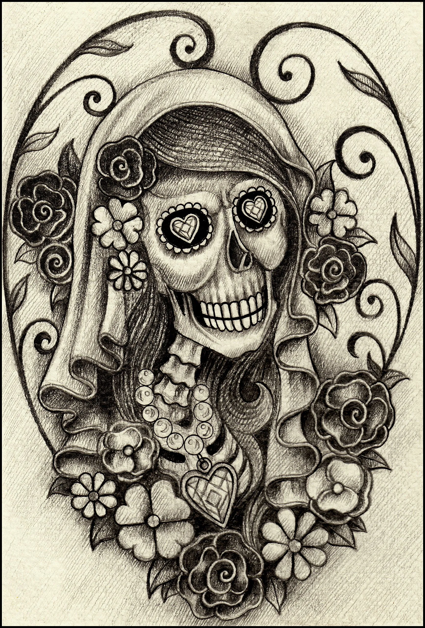 Amazon.com: Dibujo a lápiz Mujer Esqueleto con joyas y flores Retrato # 2  vinilo calcomanía : Automotriz