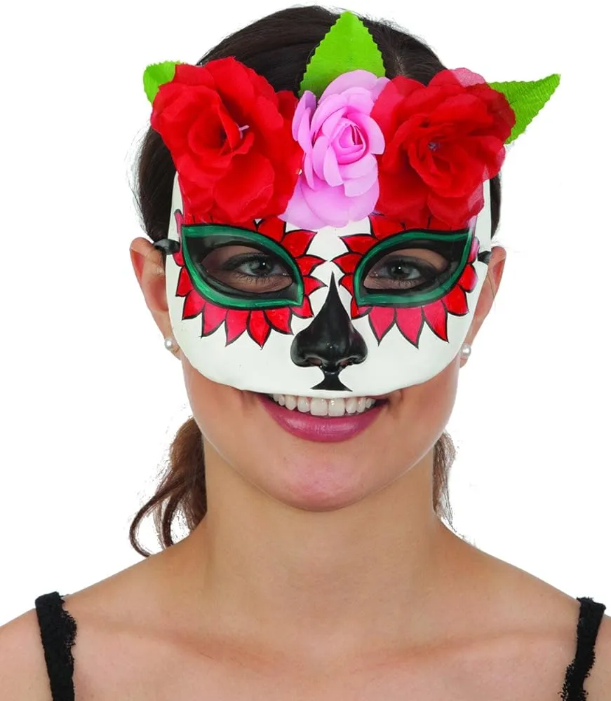 Amazon.com: Jac Obson Hat Company Ladies Day Of The Dead Sugar Skull Yeso  Máscara pintada a mano con flores, Múltiples colores : Ropa, Zapatos y  Joyería