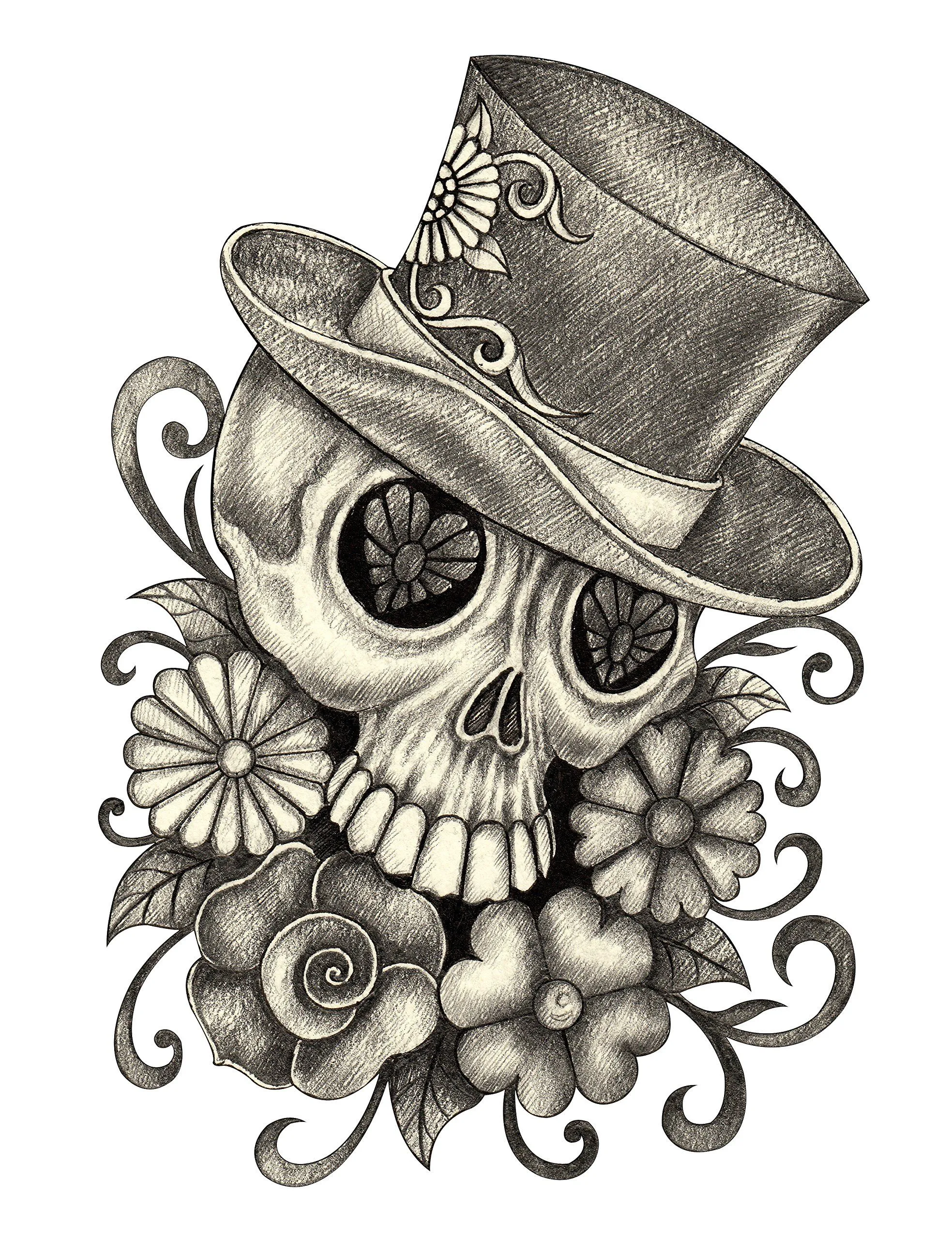 Amazon.com: Lápiz Sketch Floral Dia de los muertos cráneo con sombrero # 5  vinilo calcomanía : Automotriz