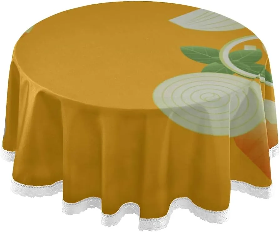 Amazon.com: Liaosax Mantel redondo para mesa de verduras deliciosas que  cortar cebollas, mantel circular de 59.8 in con costuras de encaje de  macramé y decoración de poliéster : Hogar y Cocina