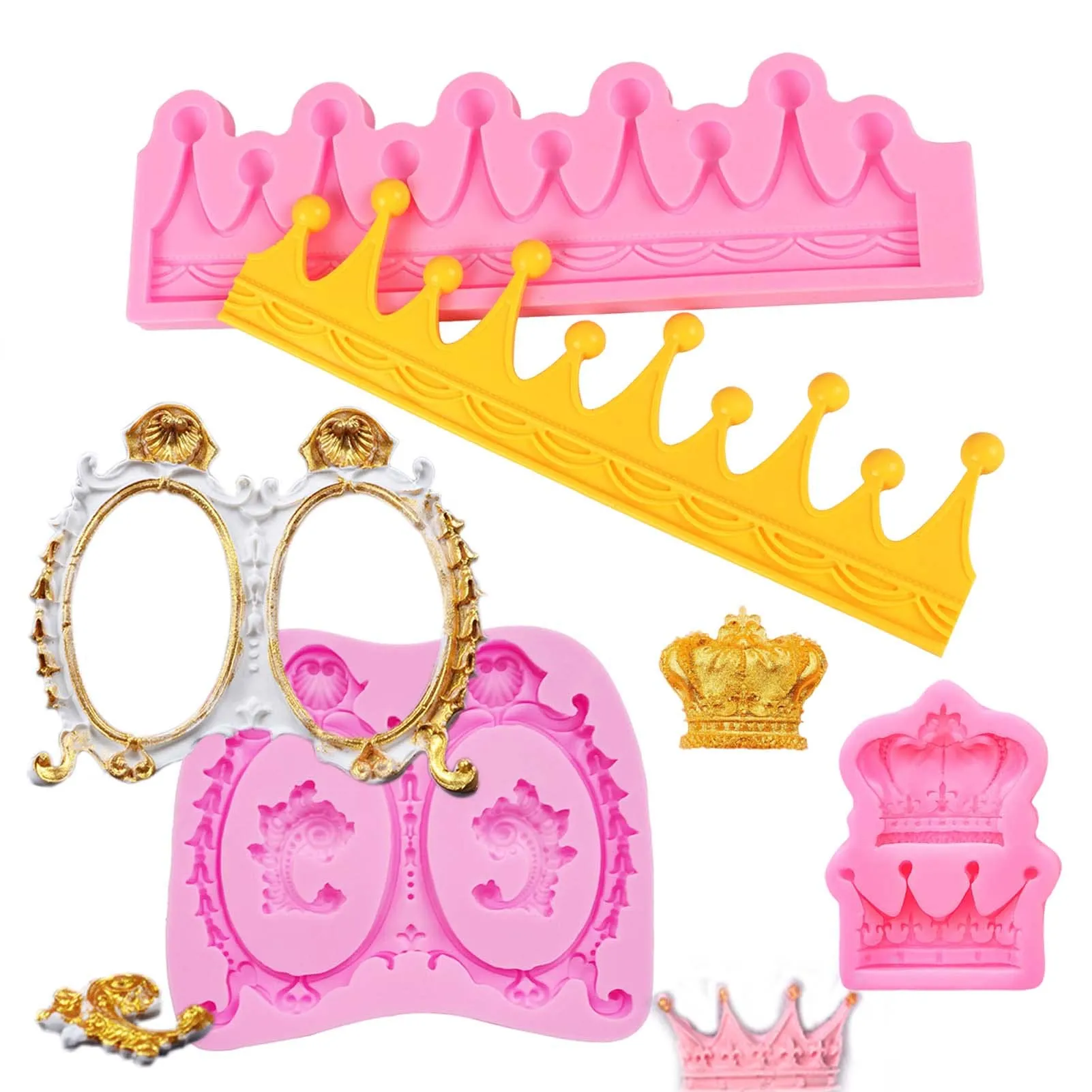 Amazon.com: Moldes de silicona para coronas de chocolate, 3 paquetes de  corona de princesa príncipe con marco de fotos, moldes para fondant para  baby shower, fiesta, boda, cumpleaños, corona, decoración de pasteles,