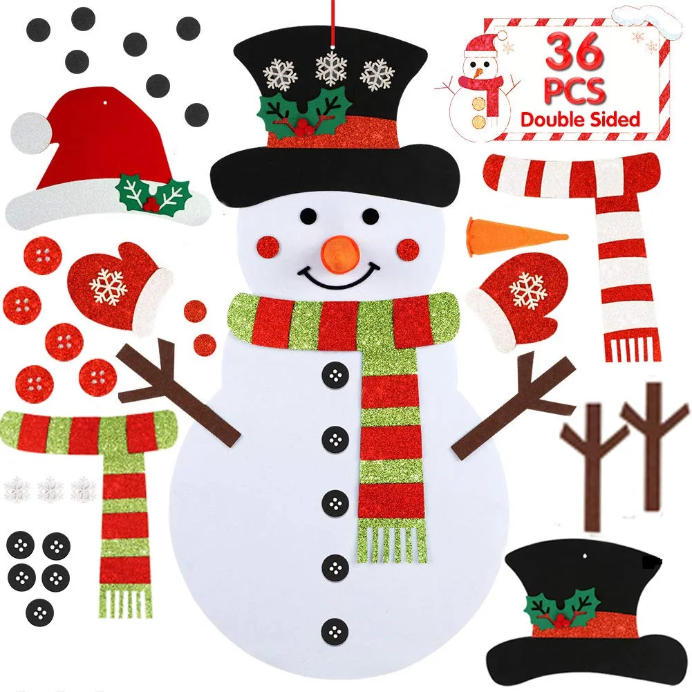 Amazon.com: OurWarm Muñeco de nieve de fieltro para pared de niños, 3.2  pies de doble cara de fieltro de Navidad con 35 adornos desmontables con  purpurina, regalo de Navidad para niños pequeños,