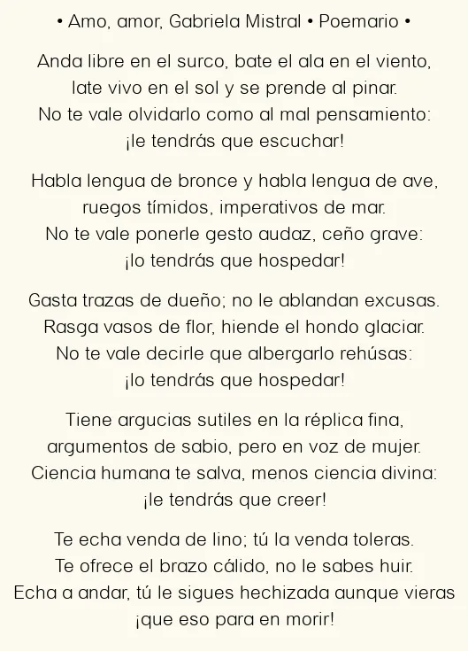 Amo, amor, Gabriela Mistral: Poema original en análisis