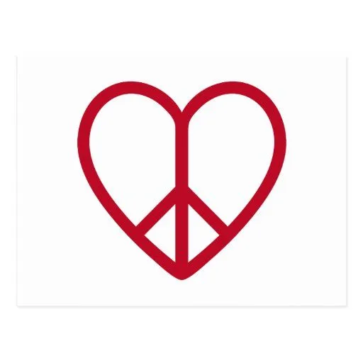 Amor y paz, corazón rojo con el signo de la paz postal | Zazzle