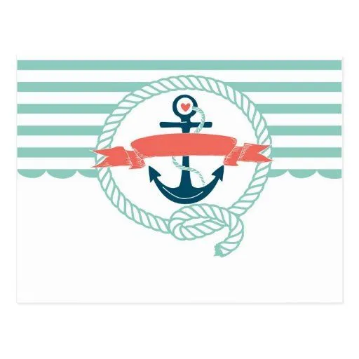 Ancla, azul, rojo, marinero retro náutico femenino postal | Zazzle