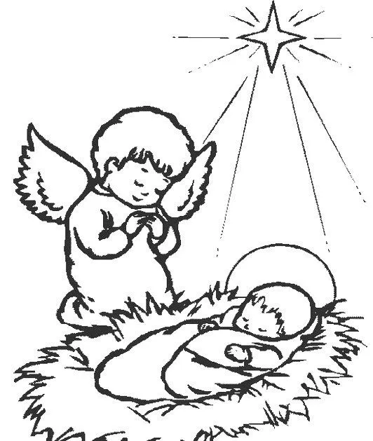 Un angel cuidando al niño jesus para colorear | Dibujos para ...