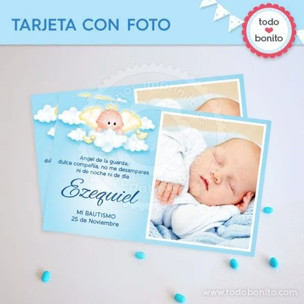 Angelito bebé celeste: tarjeta con foto - Todo Bonito