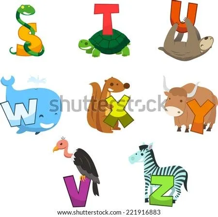Animal Alphabet With Letter Snake Turtle Bear Whale Squirrel ...