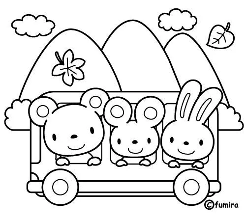 Animals in a bus, free coloring page | Coloring Pages