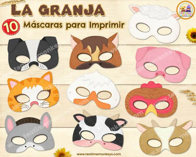Animales de la Granja: Máscaras para Imprimir - Tea Time Monkeys