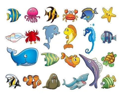 Animales marinos de dibujos animados Vector Set, imágenes ...
