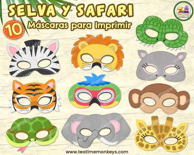 Animales de la Selva: Máscaras para Imprimir - Tea Time Monkeys