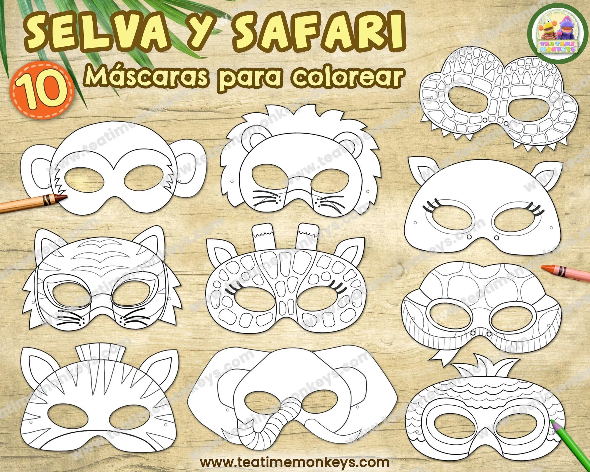 ANIMALES de la SELVA y SAFARI Diez Máscaras para Imprimir y Colorear  Animales Salvajes - Etsy México