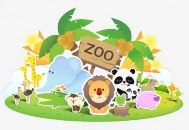 Zoológico lindo de la historieta con los animales coloridos ...