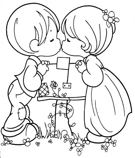 Kissing couple – precious moments free printable page | Coloring Pages