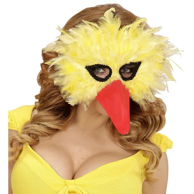 antifaz plumas pájaro amarillo