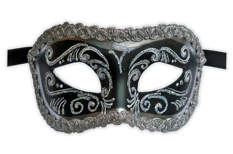 Antifaz Veneciana Glitter Plata Negro : Mask-Shop.com