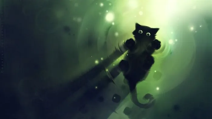 Apofiss pequeño gato negro papel pintado acuarelas #9 - Fondo de ...