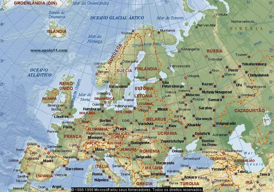 APOLO11.COM - Mapa da Europa e Ártico