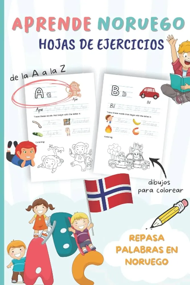 Aprende Noruego. Hojas de ejercicios. Libro para trazar palabras en  noruego. Colorear. Dirigido a niños de 3 a 6 años para aprender noruego.:  Cuaderno de ejercicios en noruego (Spanish Edition) : da