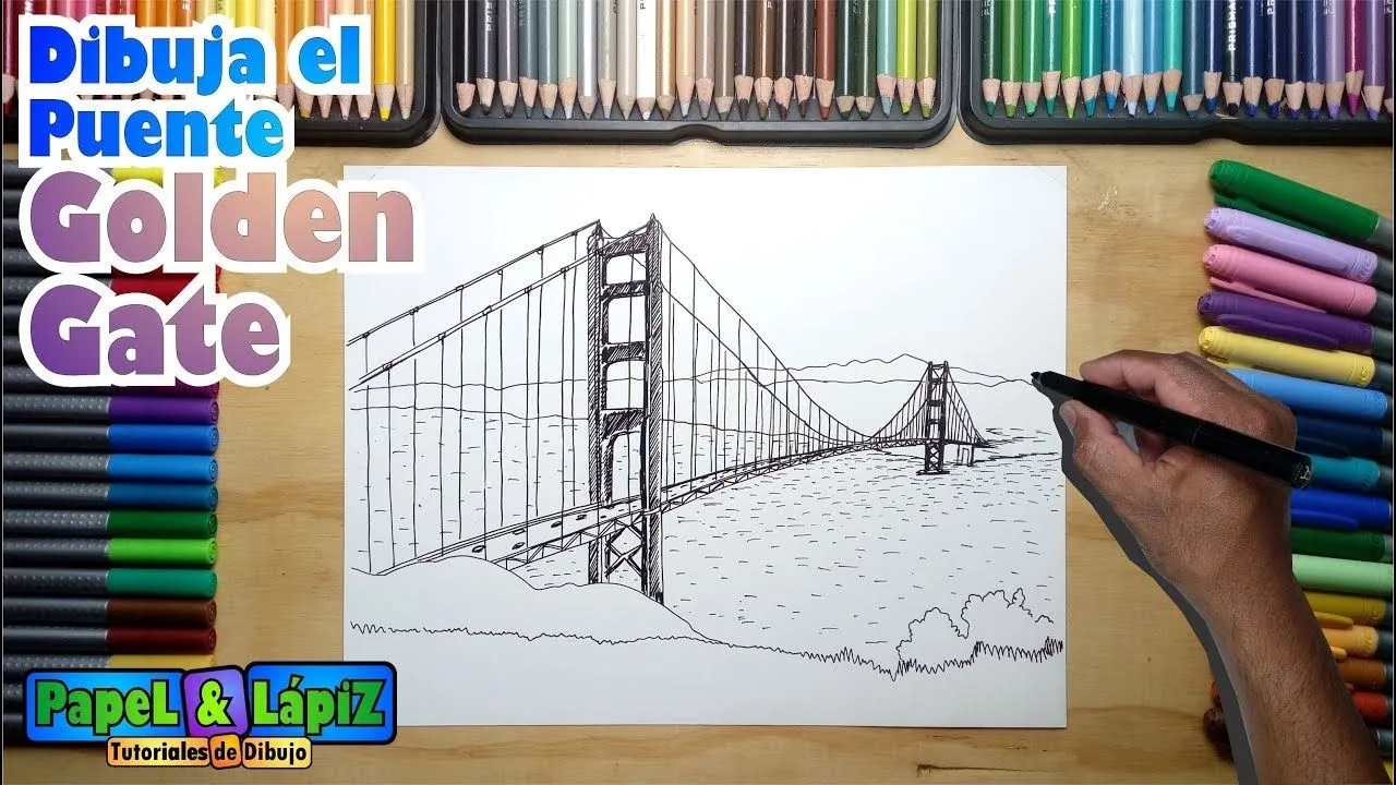 Aprende paso a paso a dibujar el puente Golden Gate - YouTube