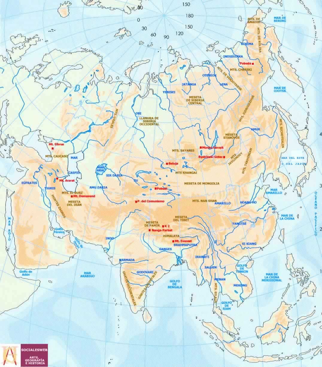 APRENDER ES DIVERTIDO: MAPA FÍSICO DE ASIA ( APRENDER ES DIVERTIDO: MAPA FÍSICO DE ASIA (
