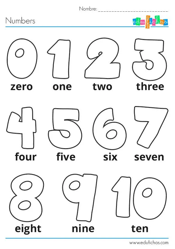 Ficha para aprender los números en inglés, para niños. #infantil ...
