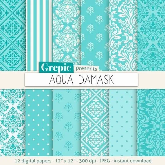 Aqua Damasco: fondos de papel digital AQUA Damasco pack por Grepic