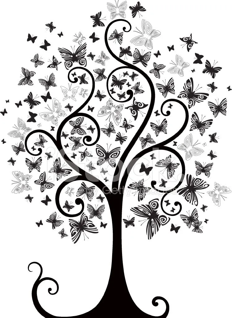 Árbol Con Mariposas (blanco Y Negro) fotografías de stock ... Árbol Con Mariposas (blanco Y Negro) fotografías de stock ...
