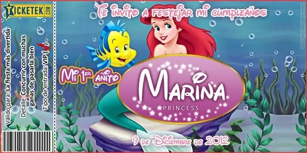 Ariel the Mermaid (Disney Princesses) invitation card. Tarjeta ...
