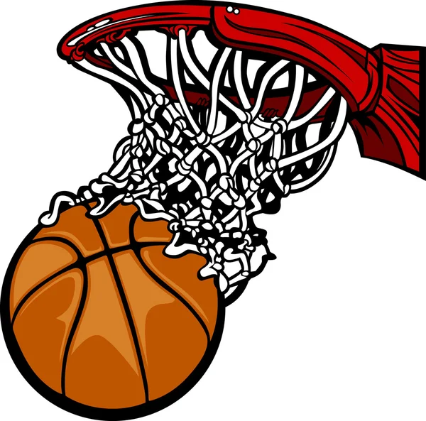 aro de baloncesto con dibujos animados de baloncesto — Vector ...