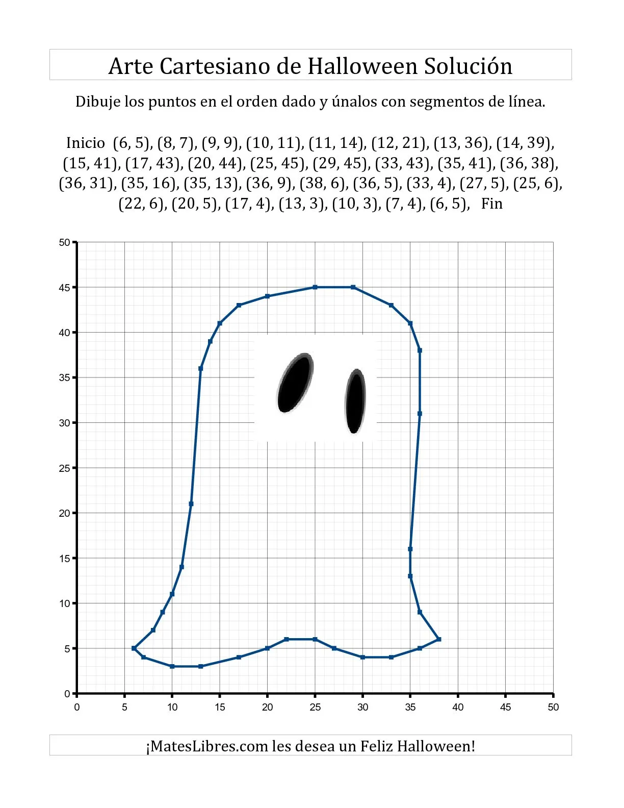 Arte Cartesiano de Halloween -- Fantasma Hojas de Ejercicios de ...