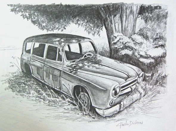 arte no lápis: desenho de um carro antigo