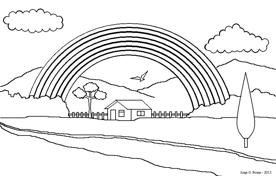 Arte no Paint: Desenho para colorir: paisagem e arco- Arte no Paint: Desenho para colorir: paisagem e arco-