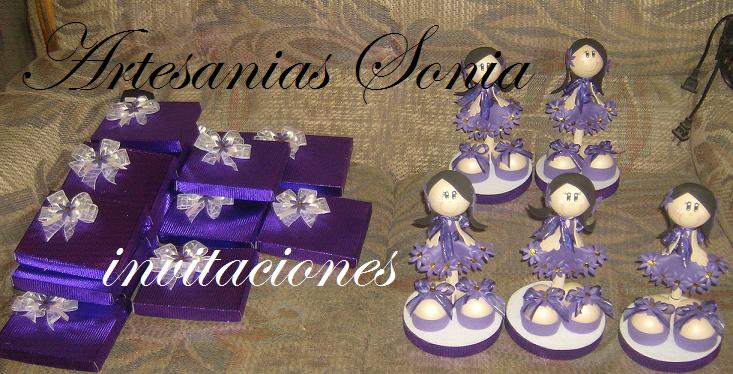 Artesanias Sonia: Invitaciones para XV años....Morado con Crema