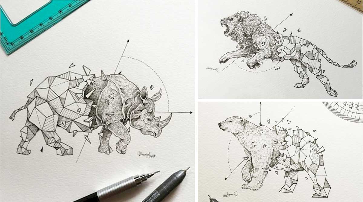 Artista crea increíbles dibujos en donde fusiona animales salvajes con figuras geométricas | Upsocl Artista crea increíbles dibujos en donde fusiona animales salvajes con figuras geométricas | Upsocl