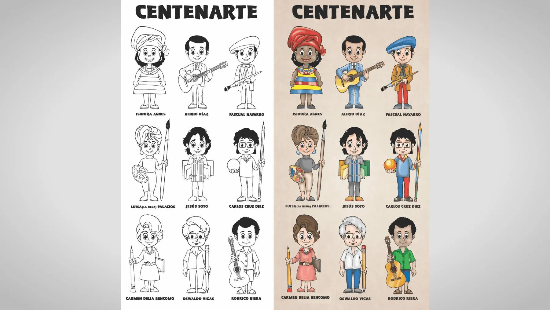 Estos grandes artistas venezolanos celebran su centenario en 2023: Omar  Cruz los hizo en dibujos para colorear – Alba Ciudad 96.3 FM