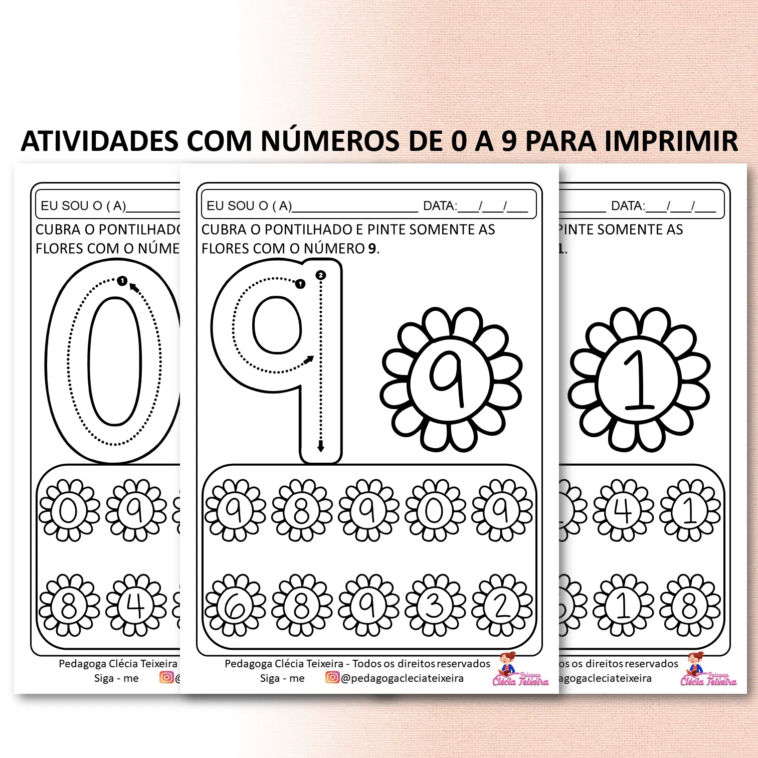 Atividades com números de 0 a 9 para imprimir - Clécia Teixeira