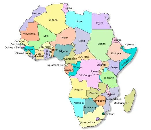 Mapa de africa con nombres para colorear - Imagui